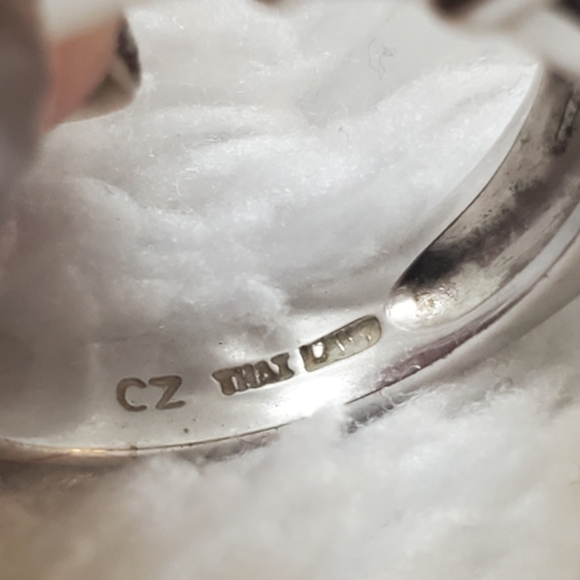 Sterling Silver Lab Created Blue Sapphire  Gem & CZ‎ Oval Cocktail Ring Size 6 - Picture 7 of 12